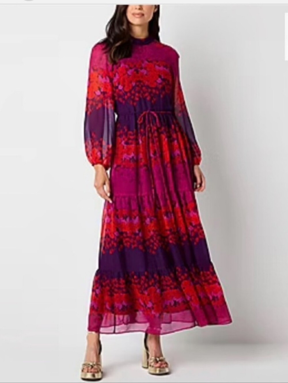 Maison Tara Fuchsia and Purple Floral Maxi Dress Size 12